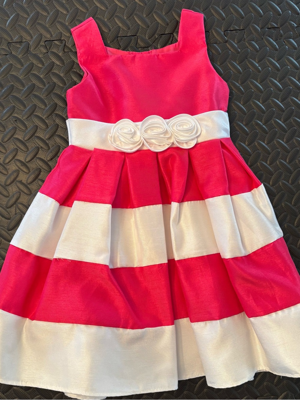 Bloome Hot Pink & White Striped Formal Dress with Rosettes. Size 4
